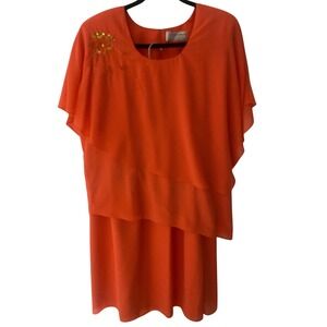 Creative Touch Orange Tiered Chiffon Shift Dress Sequin Embellished Sleeveless